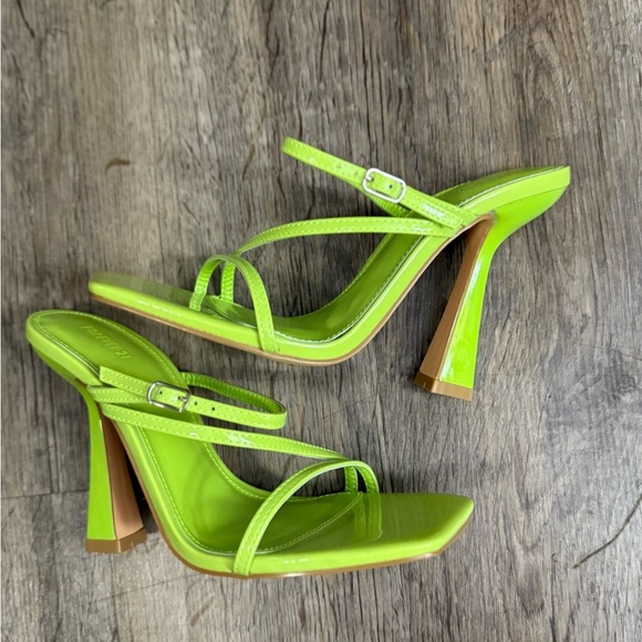 Lime Green Square Block Strappy Heels - Picture 4 of 11